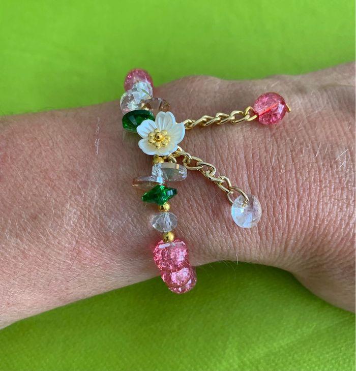 Magnifique bracelet perles roses et fleur style boho chic - photo numéro 3