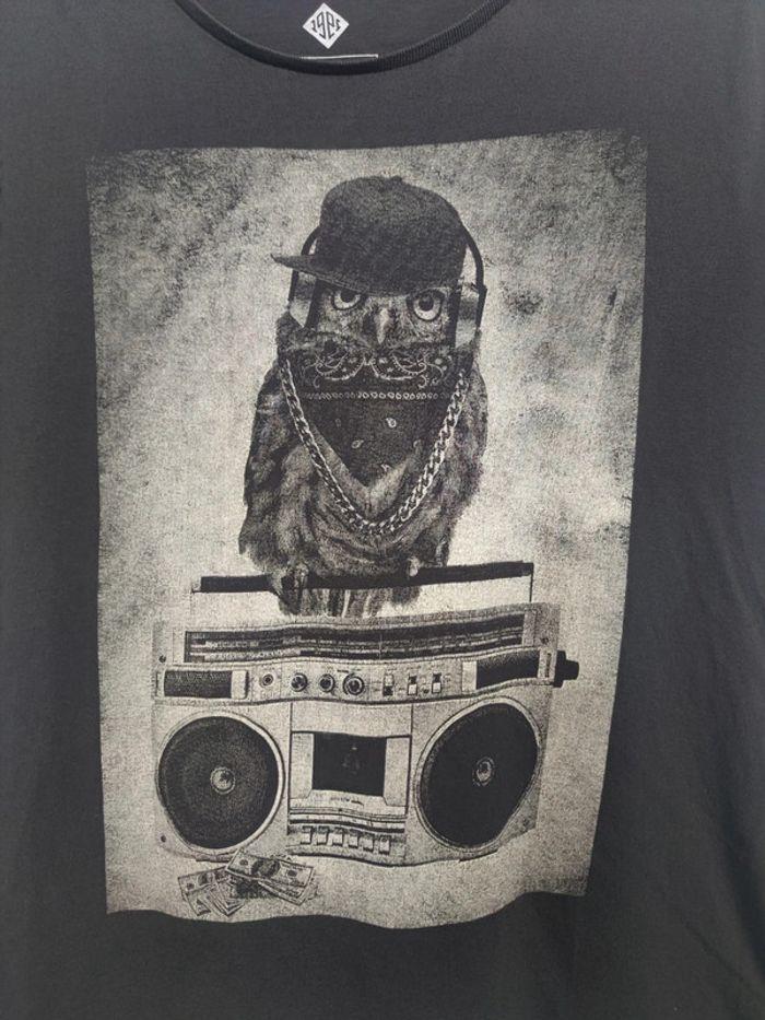 T-shirt Hibou Musique 90's Vintage Gris Foncé Taille L Homme - photo numéro 2