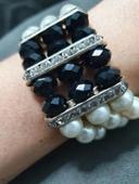 🌻 Bracelet perles noire blanche et strass