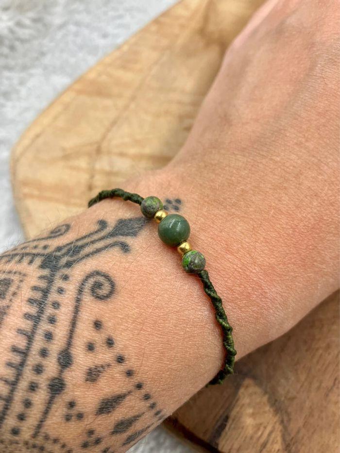 Bracelet en macramé avec pierre de Jaspe vert et Unakite - photo numéro 2