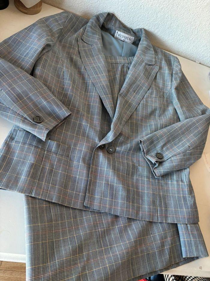 Ensemble tailleur blazer jupe gris carreaux vintage 70s Weinberg taille L/40 - photo numéro 3