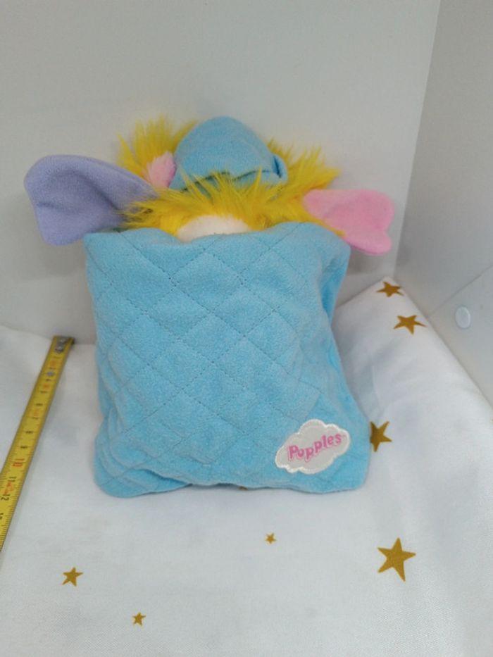 1986 Peluche doudou popples vintage pyjama mini petit bleu jaune rose puffball mattel pom - photo numéro 11