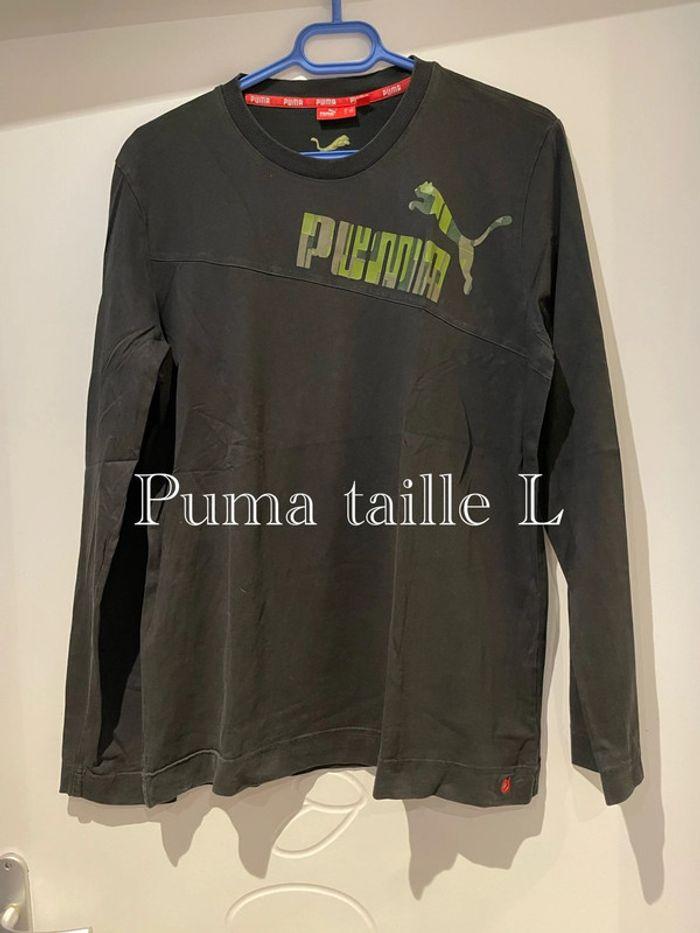 T-Shirt à manches longues noir motif kaki militaire camouflage puma taille L - photo numéro 1