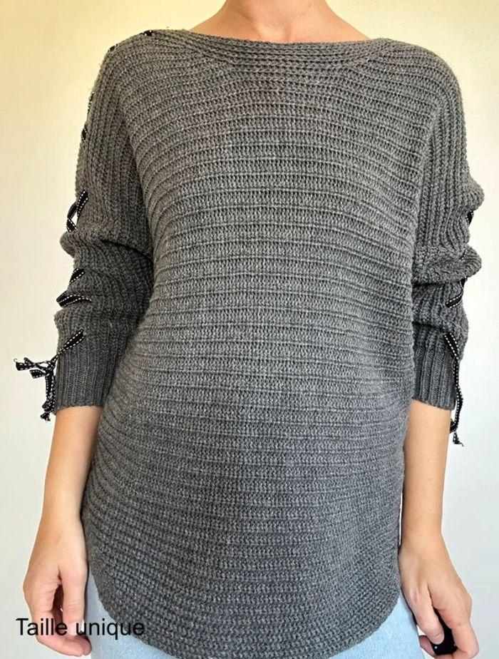 Pull long gris – Original et confortable, taille unique (36-40), très bon état 💖 - photo numéro 5