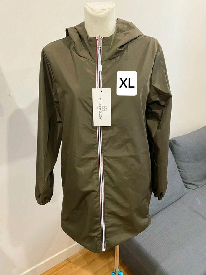 Manteau imperméable réversible mi-long souple doublé kaki taille XL - photo numéro 1