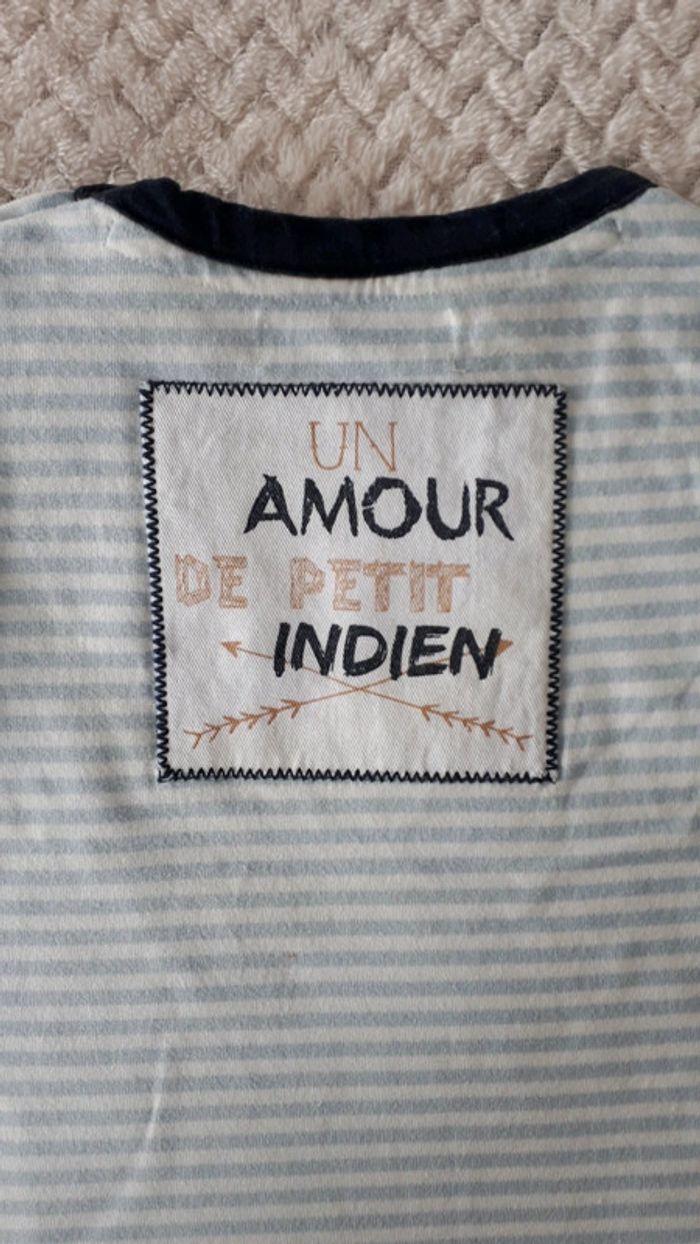 T-shirt manches longues rayures bleu ciel blanc indien Mes Petits Cailloux 6 mois - photo numéro 7