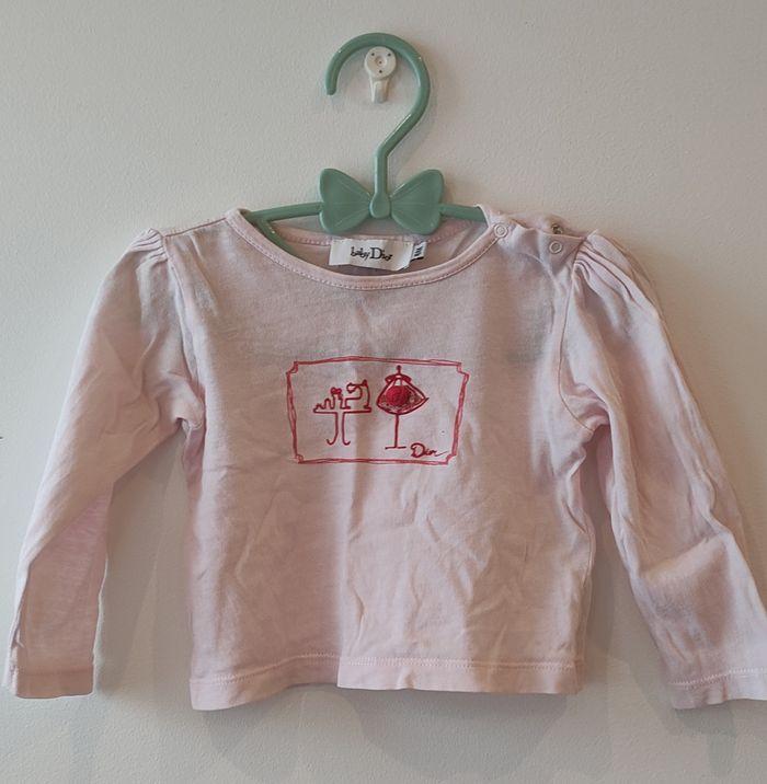 T shirt bébé manches longues rose Baby Dior 6 mois - photo numéro 1