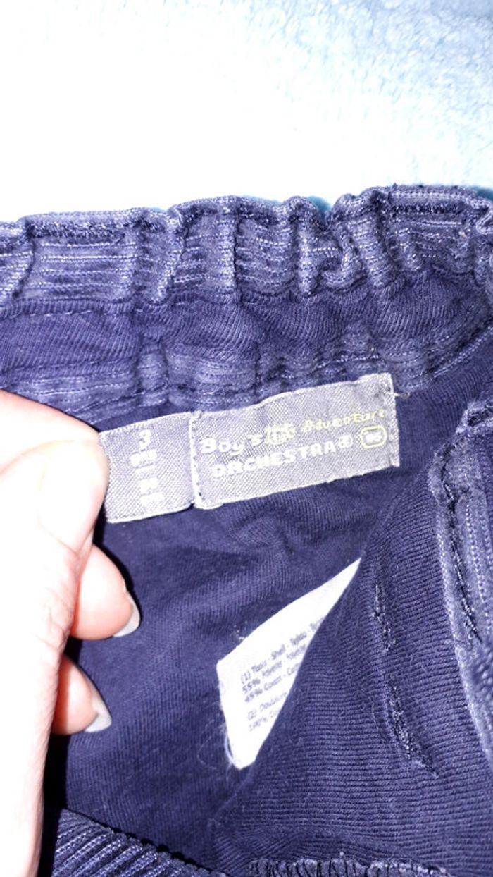 Pantalon garçon velours finement côtelé bleu gris foncé Orchestra 3 ans - photo numéro 3