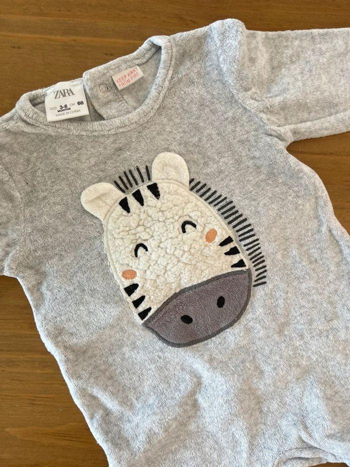 Pyjama velours gris Zara Kids 3/6 mois 68cm - photo numéro 2