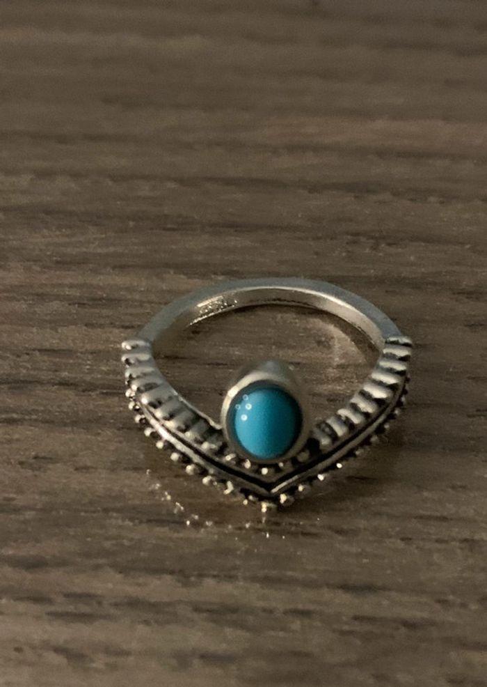 Bague argentée bleue turquoise taille 51/52 - photo numéro 2