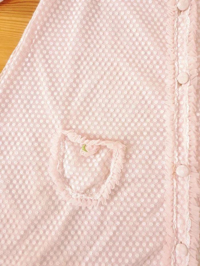 Vintage ancienne années 60 déshabillé doublé rose lingerie de Véronique dentelles et broderies - photo numéro 12