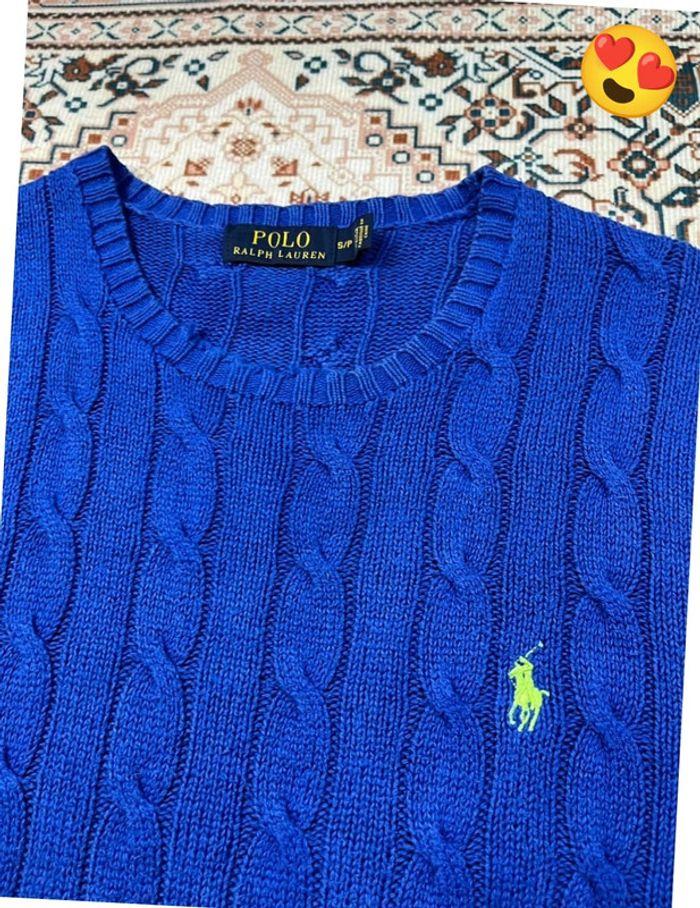 Pull torsadé Ralph Lauren bleu en coton pour homme | Taille S - photo numéro 8