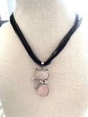 Collier chat en quartz rose