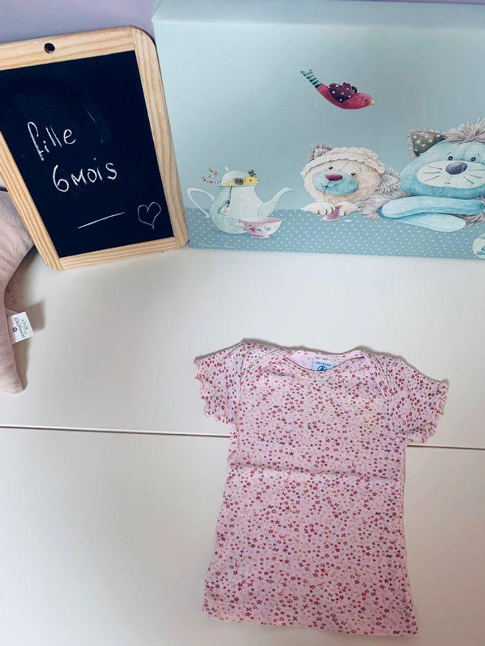 Tee shirt rose fleuri petit bateau 6 mois - photo numéro 1