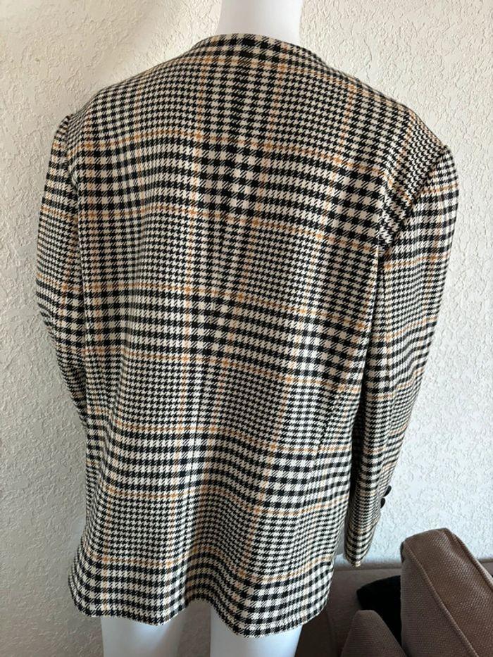 Veste tweed carreaux beige noir gris col rond Bragard 70s vintage taille L/40 - photo numéro 2