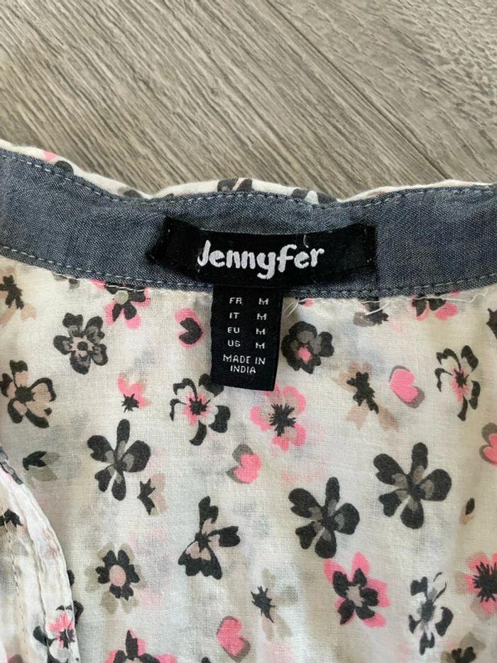 Chemise sans manches blanc à motifs fleurs rose gris noir noeud en bas Jennyfer taille M - photo numéro 3