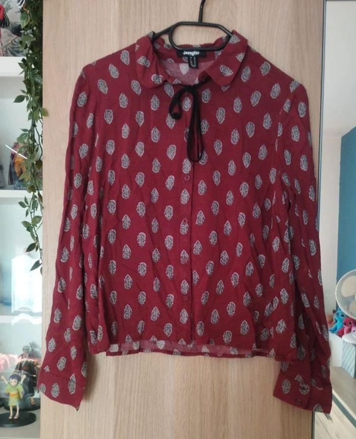 Chemisier blouse bordeaux et noir Jennyfer - Taille M 38