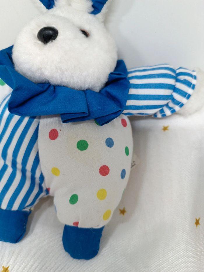 Peluche doudou lapin bunnies Bunny rabbit bleu blue blanc white rayure poids collerette berchet - photo numéro 14