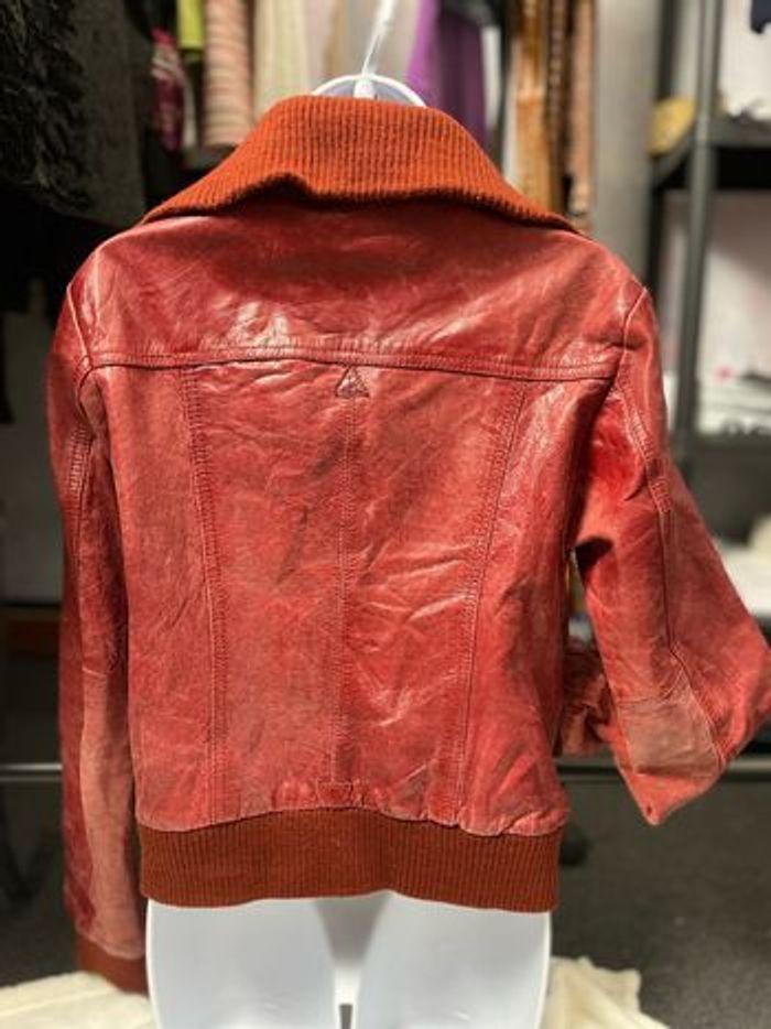 Veste en cuir véritable bordeaux vintage y2k S - photo numéro 5