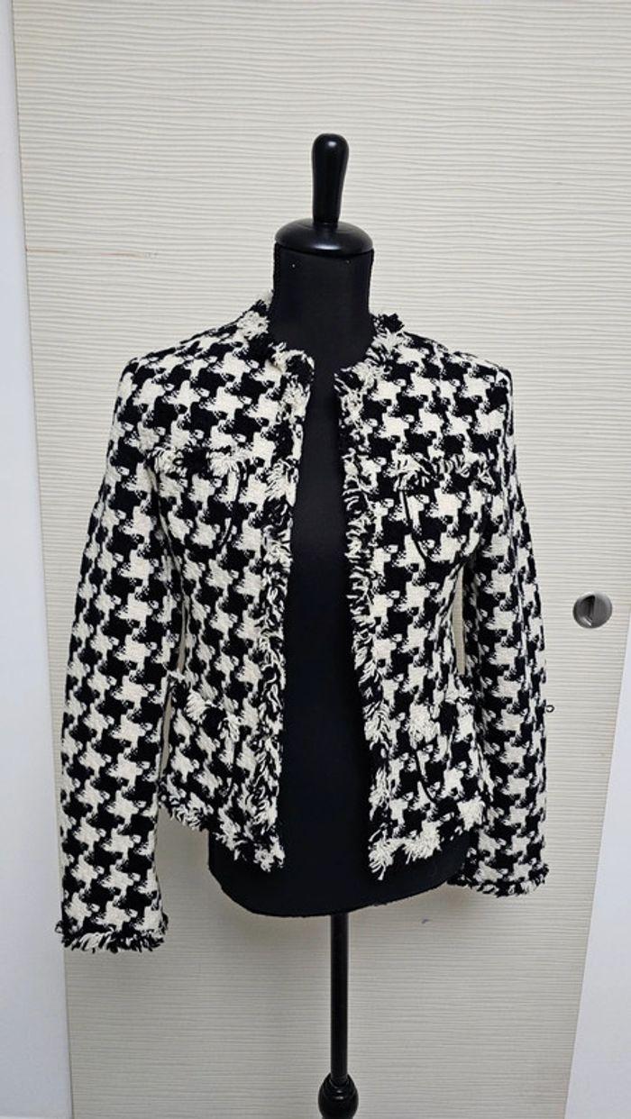 Veste tailleur blazer tweed noir blanc vintage Expensive - photo numéro 2