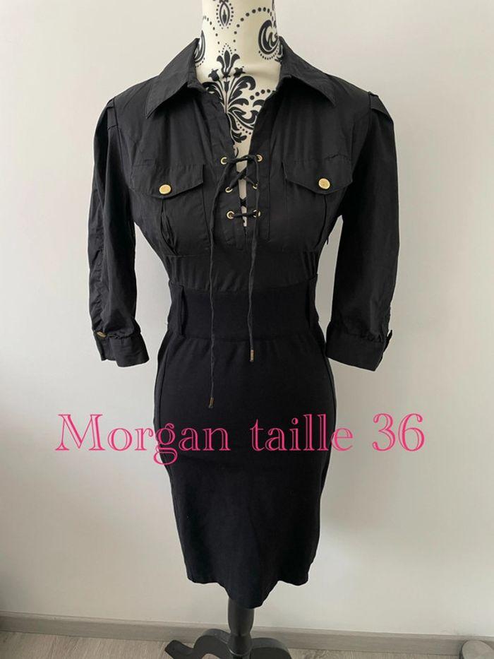 Robe noir style chemise manche 3/4 lacet devant Morgan taille 36 - photo numéro 1