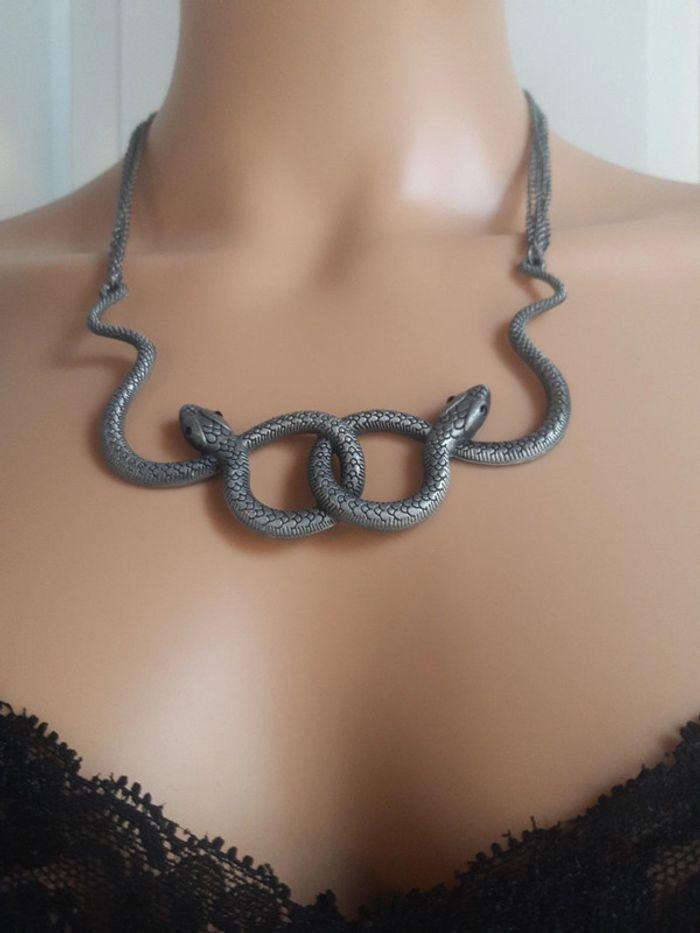 Sautoir collier argenté serpent vintage femme - photo numéro 16