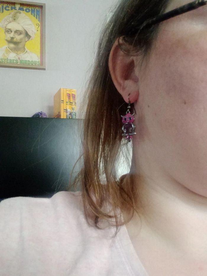 Boucles d'oreilles chouette rose - photo numéro 2