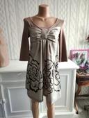 Robe bi-matiere marron beige taille S