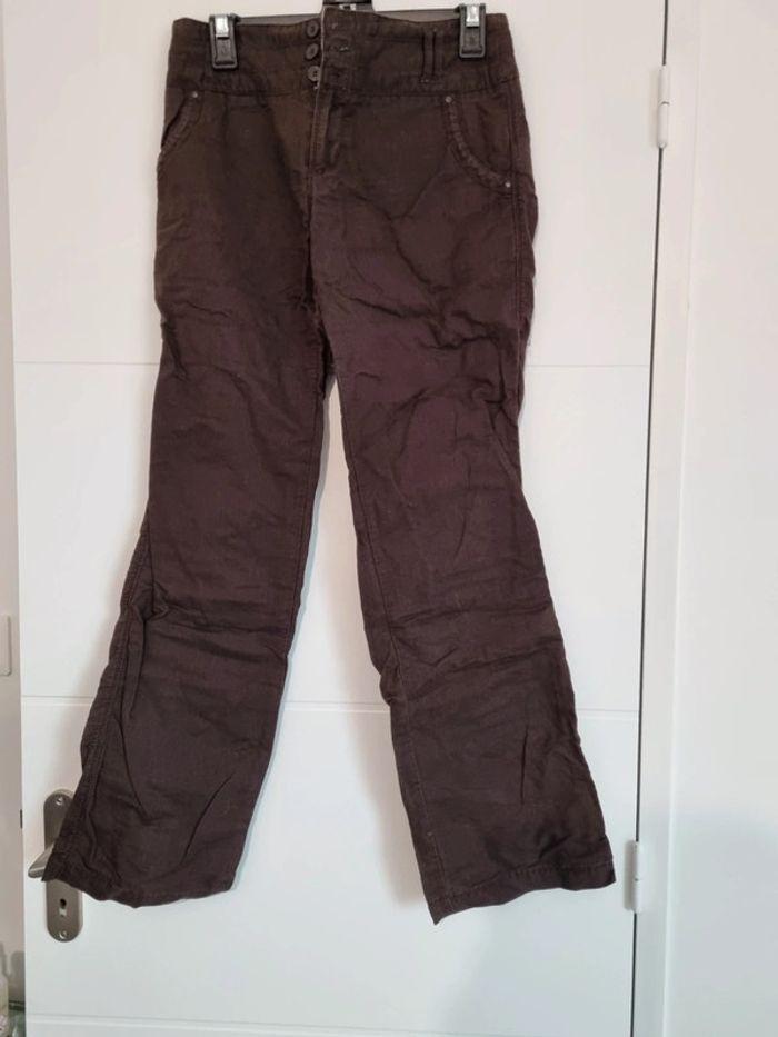 Pantalon lin, marron, cache cache, 38 - photo numéro 1