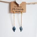 Boucles d'oreilles dorées et feuilles bleues LC255