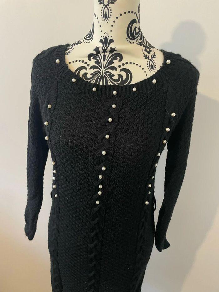 Robe pull à manches longues noir a perles blanc taille 38 - photo numéro 2