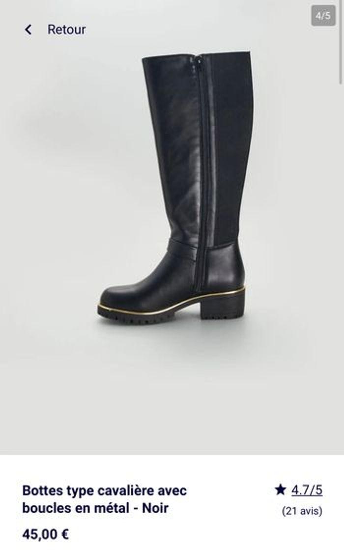 Bottes style cavalière noir avec boucle en métal doré - photo numéro 4