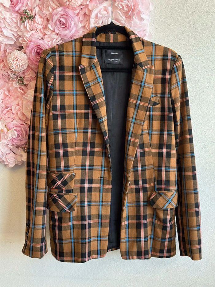 Blazer Bershka marron à carreaux, esprit irlandais, taille S - photo numéro 1