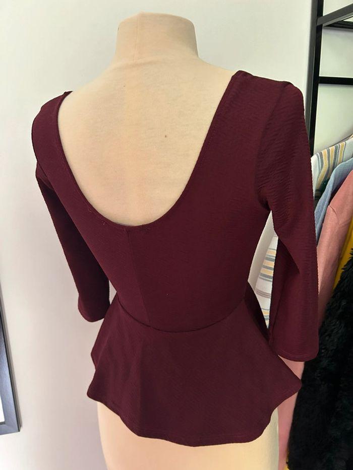 Top peplum bordeaux manches 3/4 - photo numéro 4