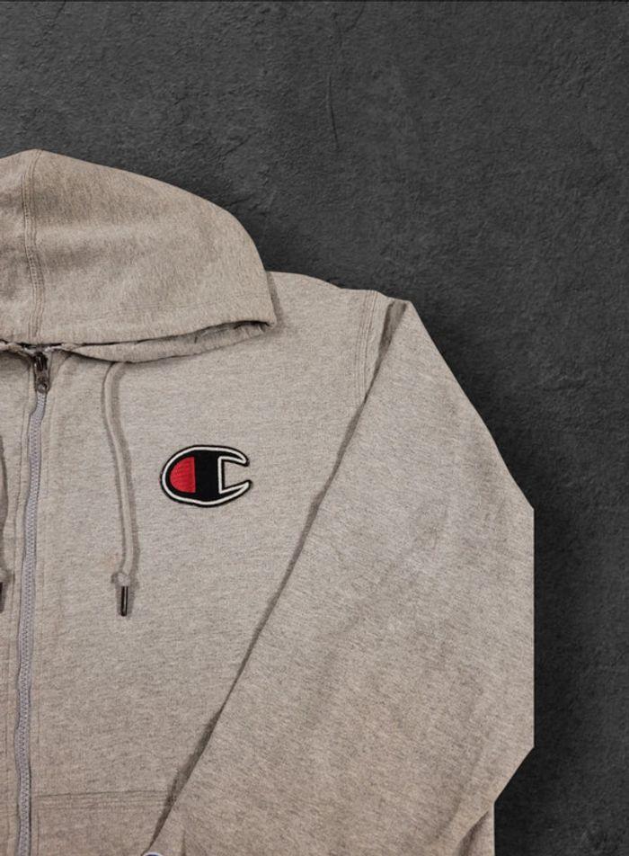 Sweat à capuche Zip Champion USA Taille XL Gris Logo Brodé - photo numéro 3