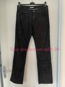 Pantalon jean noir chiné taille haute coupe droit strass poche arrière tout simplement taille 38