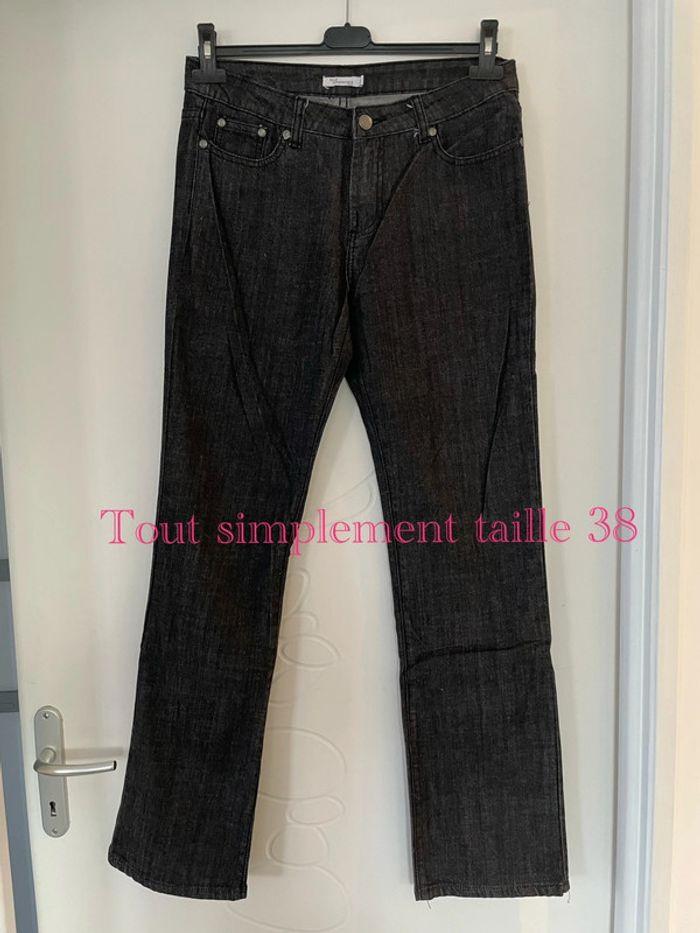 Pantalon jean noir chiné taille haute coupe droit strass poche arrière tout simplement taille 38 - photo numéro 1