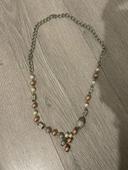 Collier sautoir gris argenté perles rose et blanc