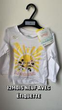 12 mois T-shirt manches longues bébé blanc Mickey Minnie soleil Disney Disneyland neuf étiquette