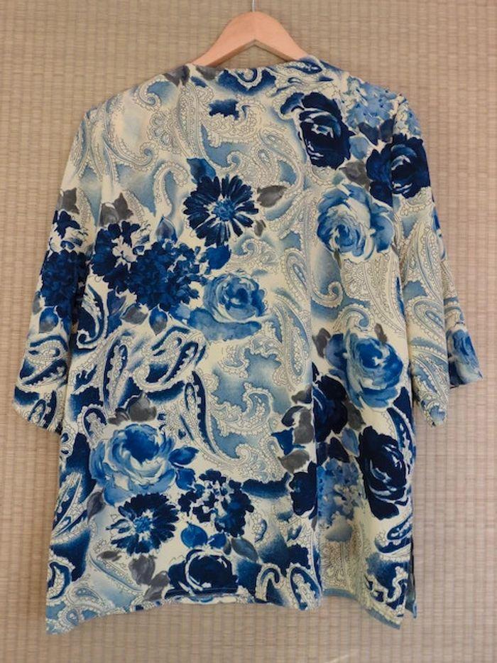 Blouse vintage fleurie bleue - taille L/XL - photo numéro 3