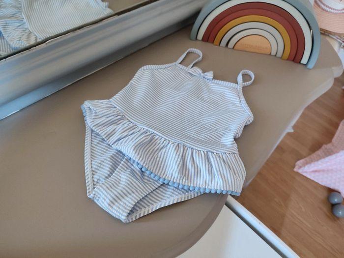 Maillot de bain rayé bleu ciel 18 mois Mes Petits Cailloux - photo numéro 1