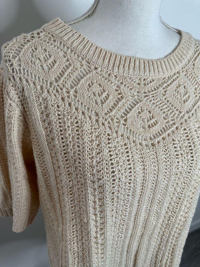 Pull en crochet tricot ajouré beige crème Damart T42/44 XL/XXL - photo numéro 2