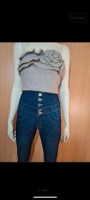 Pantalon effet jean taille haute