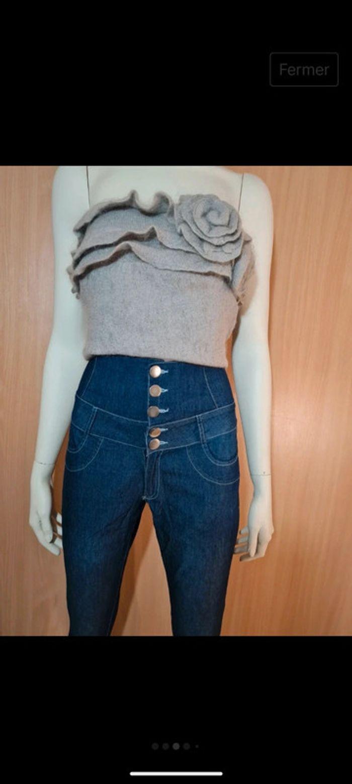 Pantalon effet jean taille haute - photo numéro 1