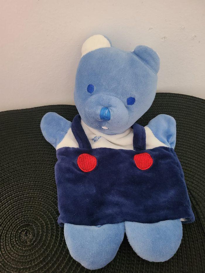 Doudou Ours Marionnette Bleu et Blanc Musti Mustela - photo numéro 4