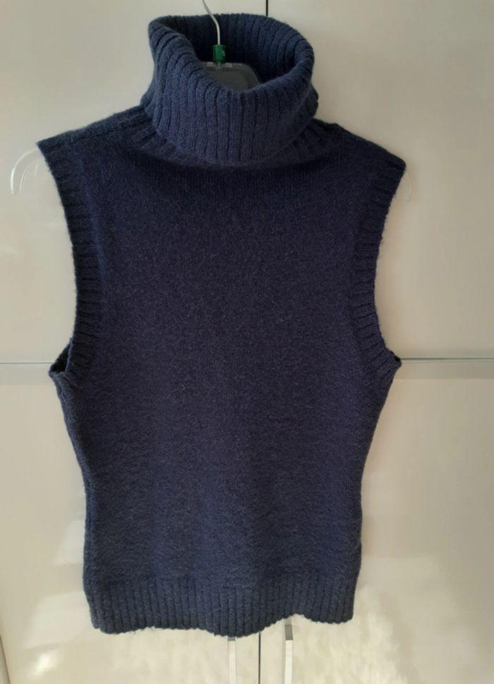 Pull gilet Vintage sans manches bleu foncé en mohair.T 36/38. Preppy style - photo numéro 8