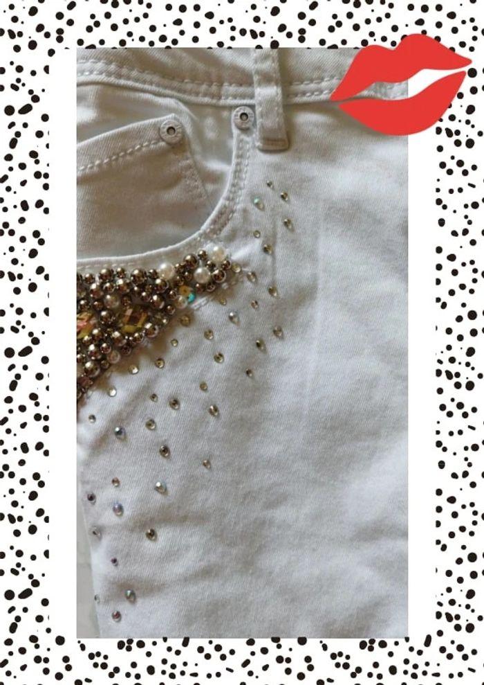 Jeans blanc à perles et strass taille M/38 - photo numéro 6