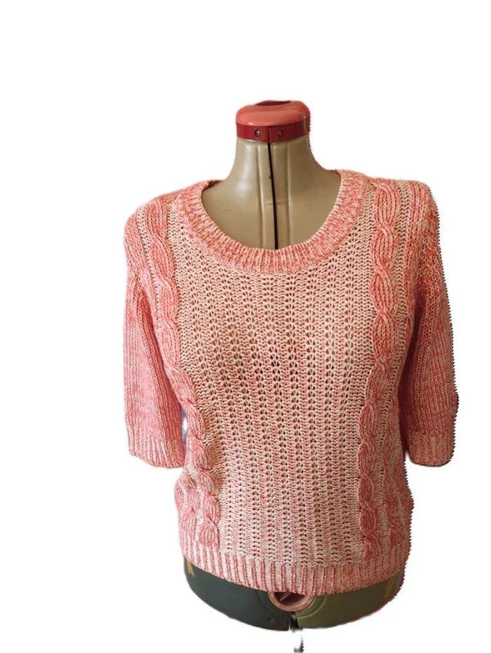 Pull chiné manche 3/4 rose blanc Mim Taille 42 - photo numéro 1