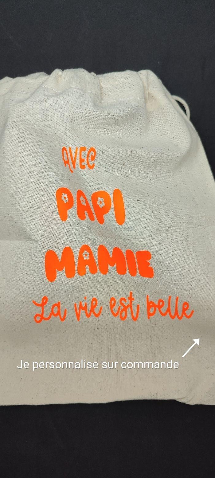 Pochon coton neuf avec papi mamie  la vie est belle - photo numéro 1