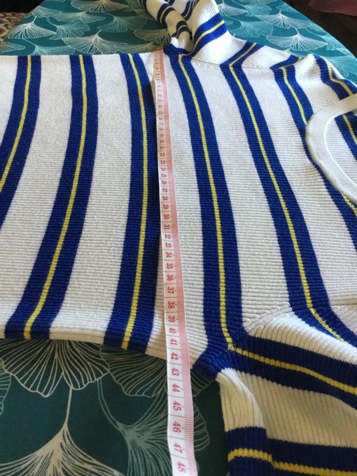 Pull côtelé col rond pour femme Lauren Ralph Lauren blanc rayures bleues et jaunes taille S 095 - photo numéro 3